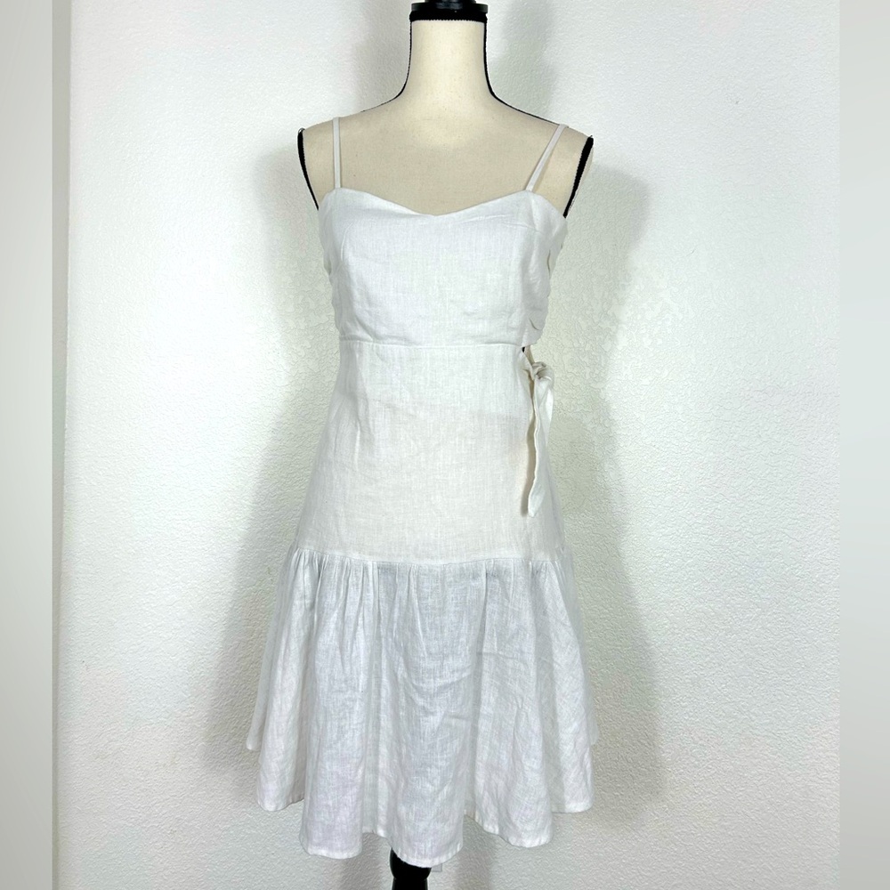 NEW GUESS Sz L Sophie Side Tie White Mini Dress LINEN BLEND